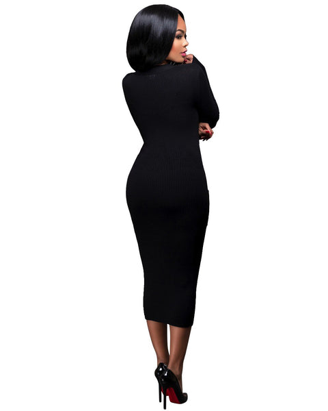Sexy Knitted Casual Full Sleeve V-neck Long Cardigan Dress