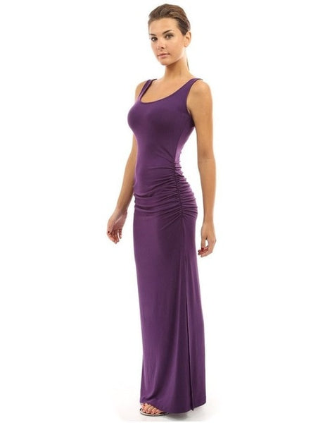 Sexy O Neck Slim Pleated Solid Side Slit Skinny Dress