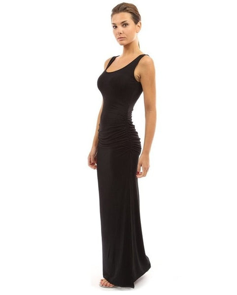 Sexy O Neck Slim Pleated Solid Side Slit Skinny Dress