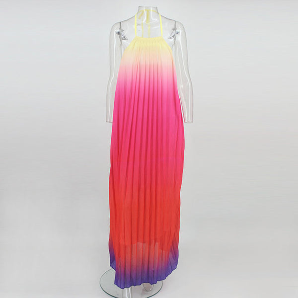 Sleeveless Halter Sexy Pleated Long Chiffon Dress