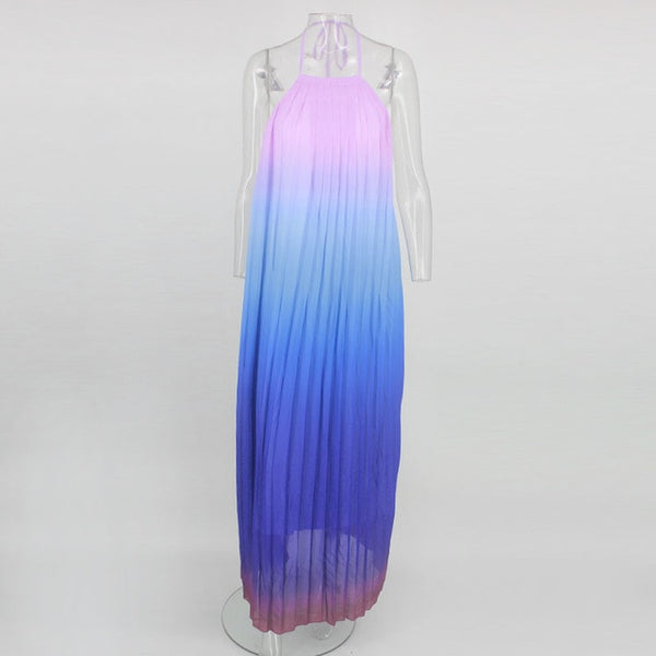Sleeveless Halter Sexy Pleated Long Chiffon Dress