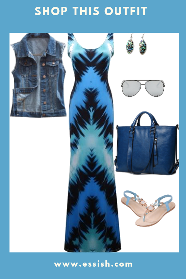 Stylish Tye Dye Dress w/ Jean Vest