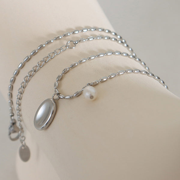 Titanium Steel Freshwater Pearl Pendant Necklace