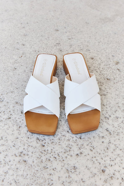 Weeboo Step Into Summer Criss Cross Wooden Clog Mule in White