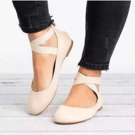 Women Leopard Two Piece Cross Strap Elastic Band Pointed Toe Flat Shoes