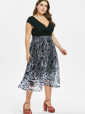 Plus Size Women Clothing Female Fashion Print Loose 6XL Strapless Dress