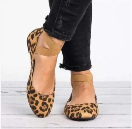 Women Leopard Two Piece Cross Strap Elastic Band Pointed Toe Flat Shoes