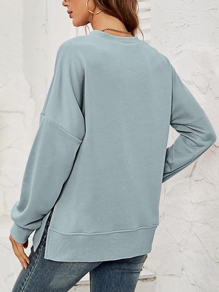 Round Neck Dropped Shoulder Slit Sweatshirt