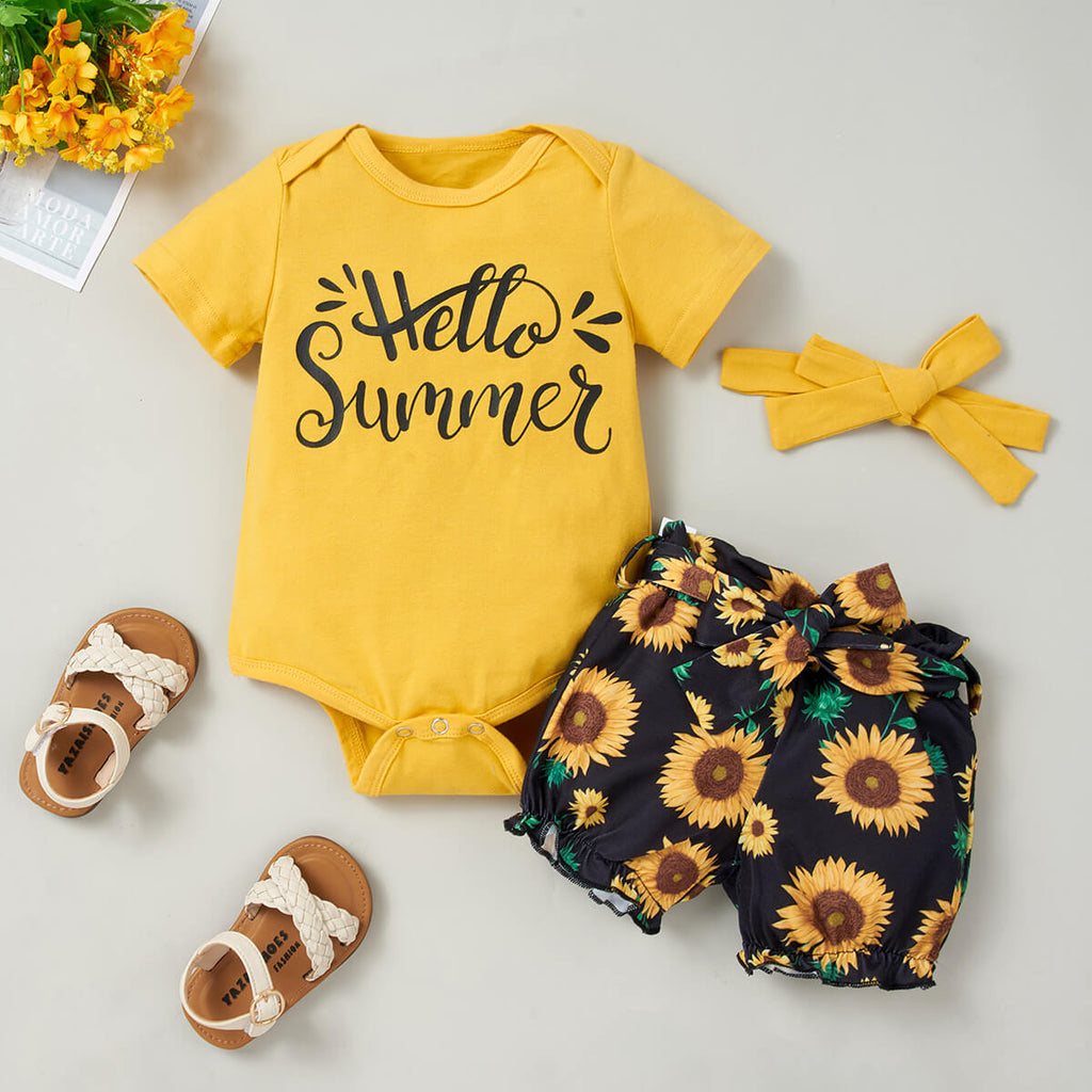 Baby Girl Graphic Bodysuit and Printed Shorts Set