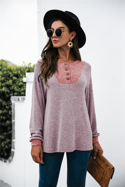 Two-tone Patch Button up Knit Top