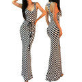 2016 Summer Stripe Sundress Women V-neck Long bodycon Dresses Beach Maxi Dress Female Sexy Vestidos robe longue femme
