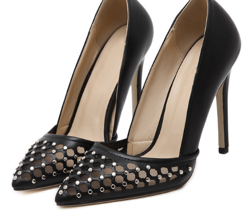 Women Pointed Toe sexy  high heels Cut Out Rivets Stilettos Pumps