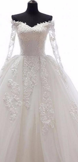 Romantic Ball Gown Wedding Dress With Long Sleeves Appliques Detachable Skirt Bridal Gowns