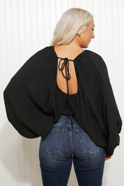 Plus Size White Birch All the Drama Full Size Balloon Sleeve Bodysuit