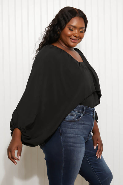 Plus Size White Birch All the Drama Full Size Balloon Sleeve Bodysuit
