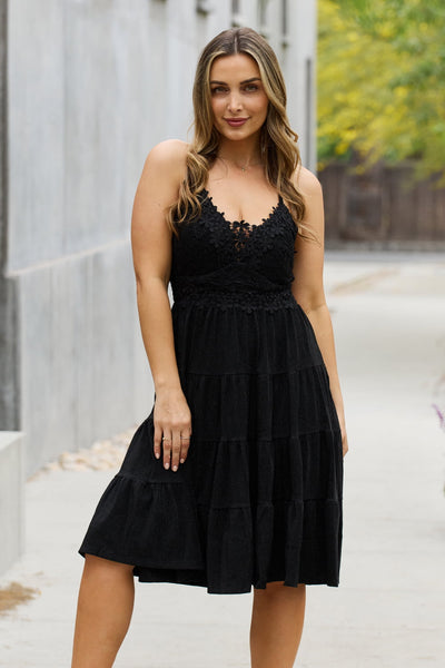 White Birch Full Size Metallic Crochet Lace Detail Midi Dress