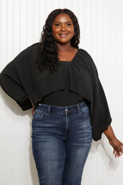 Plus Size White Birch All the Drama Full Size Balloon Sleeve Bodysuit