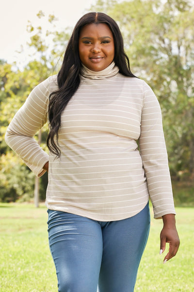 Plus Size CY Fashion Since When Full SIze Striped Long Sleeve Turtleneck Top