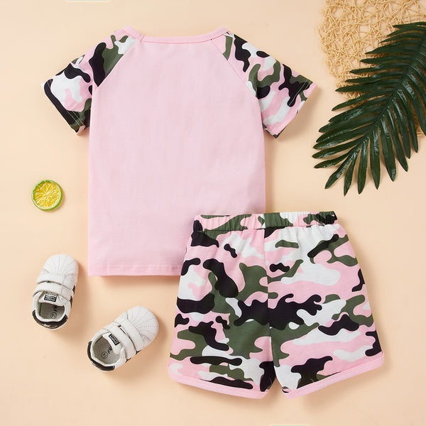 Kids HELLO GIRL Printed Raglan Sleeve Tee and Shorts Set