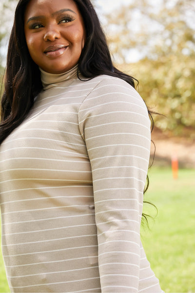 Plus Size CY Fashion Since When Full SIze Striped Long Sleeve Turtleneck Top