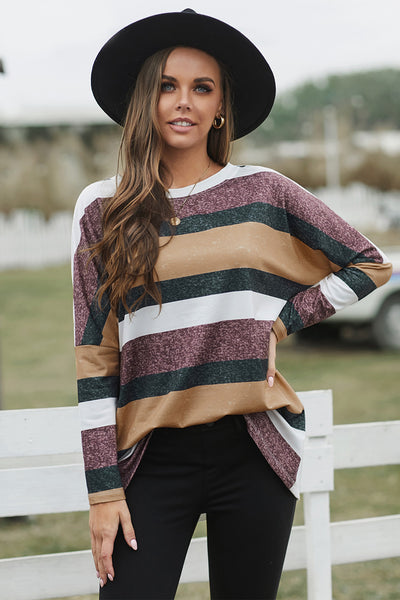 Colorful Stripe Round Neck Tunic Top