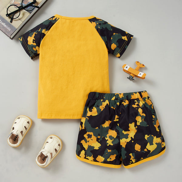 Kids HELLO GIRL Printed Raglan Sleeve Tee and Shorts Set