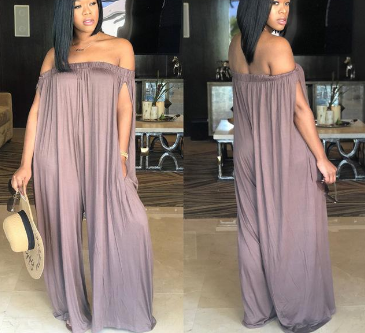 4-Colors Slash Neck Women Loose Short Sleeve Ladies Hollow Out Full Length Jumpsuits