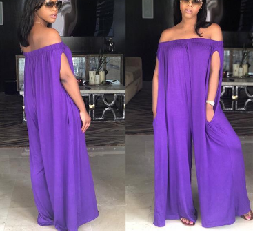 4-Colors Slash Neck Women Loose Short Sleeve Ladies Hollow Out Full Length Jumpsuits