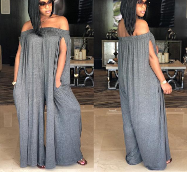 4-Colors Slash Neck Women Loose Short Sleeve Ladies Hollow Out Full Length Jumpsuits