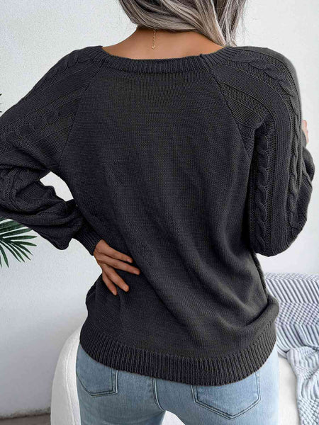 Decorative Button Cable-Knit Sweater
