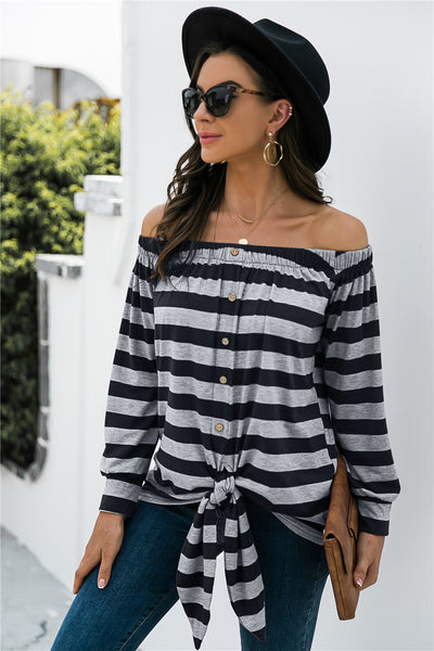 Off Shoulder Knot Hem Blouse