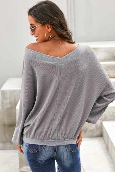 Long Sleeve Solid V Neck Thermal Top