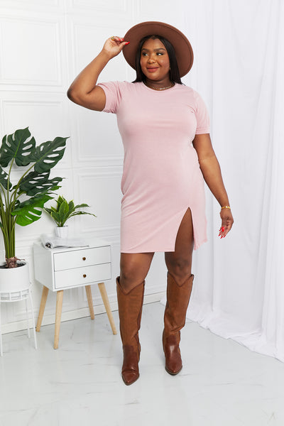 CY Fashion Full Size Slit Short Sleeve Dress in Vintage Mauve