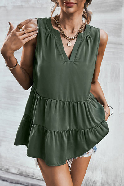 Notched Neck Tiered Sleeveless Top