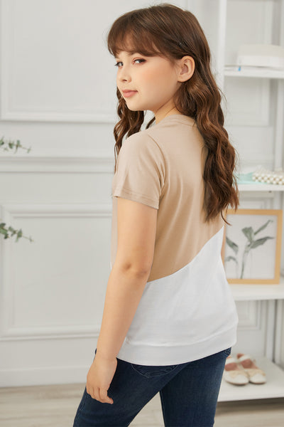 Girls Color Block Round Neck Tee