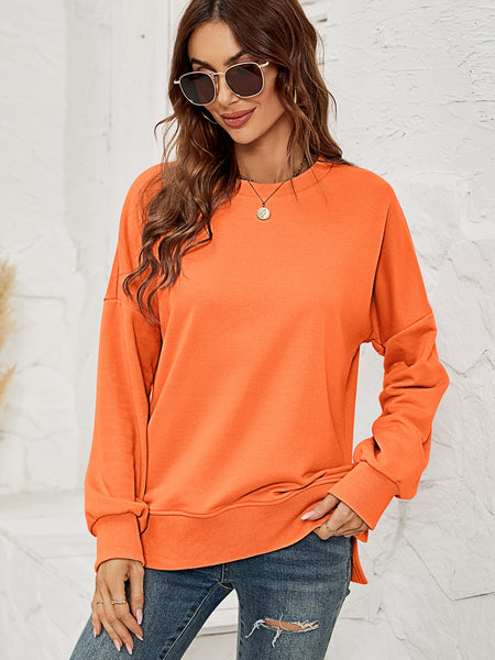 Round Neck Dropped Shoulder Slit Sweatshirt