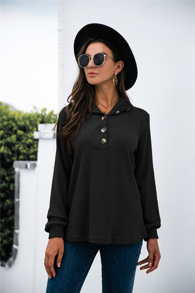 Button Lapel Collar Half Placket Top
