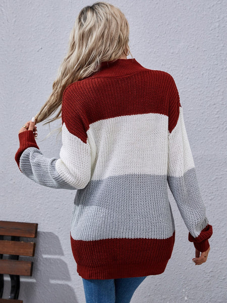 Color Block Rib-Knit Tunic Sweater