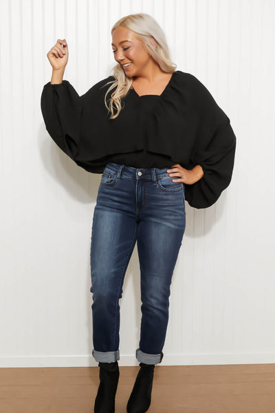 Plus Size White Birch All the Drama Full Size Balloon Sleeve Bodysuit
