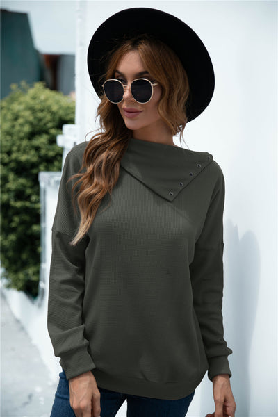 Button Collar Drop Shoulder Knitted Top