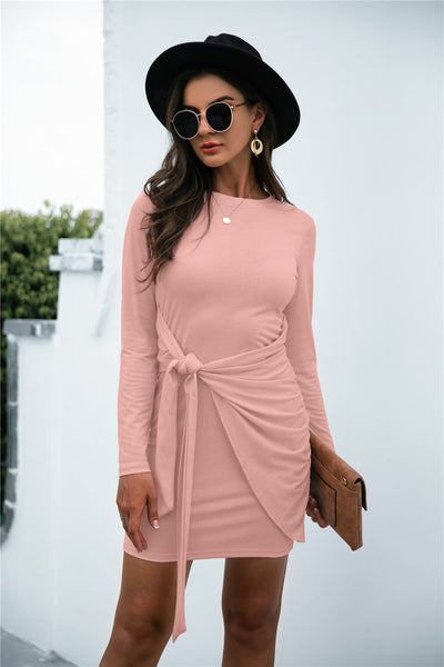 Self-Knotted Ruched Overlap Dress