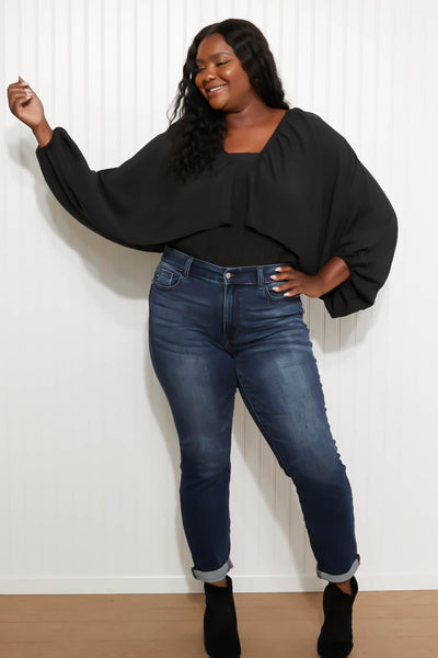 Plus Size White Birch All the Drama Full Size Balloon Sleeve Bodysuit