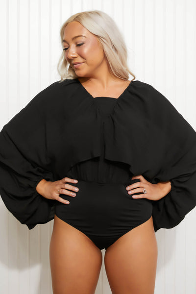 Plus Size White Birch All the Drama Full Size Balloon Sleeve Bodysuit