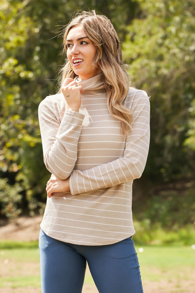 Plus Size CY Fashion Since When Full SIze Striped Long Sleeve Turtleneck Top