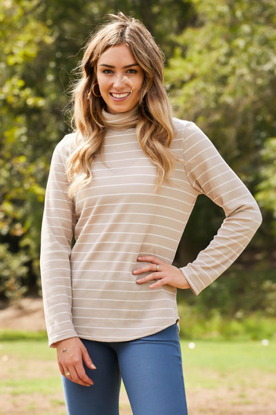 Plus Size CY Fashion Since When Full SIze Striped Long Sleeve Turtleneck Top