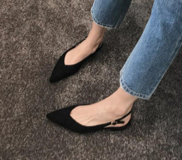 Black Women Casual Pointed Toe Slingbacks Shoes