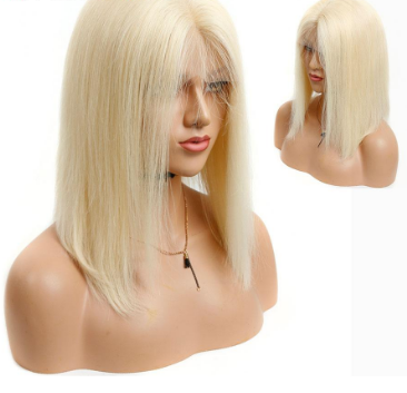 Blonde Remy Brazilian Straight Human Hair Short Bob 150% Transparent Lace Front Wig