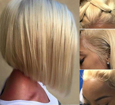 Blonde Remy Brazilian Straight Human Hair Short Bob 150% Transparent Lace Front Wig