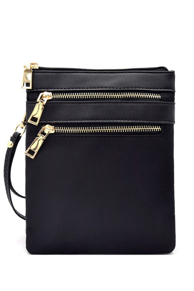 Multi zip pocket nylon twill cross body bag