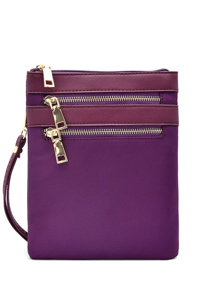 Multi zip pocket nylon twill cross body bag